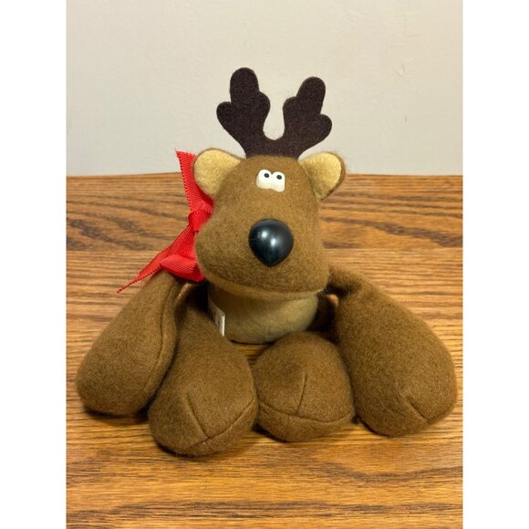 Hallmark Plush Beanbag Rodney Reindeer Stuffed Toy Red Bow Christmas Decor - Picture 1 of 11